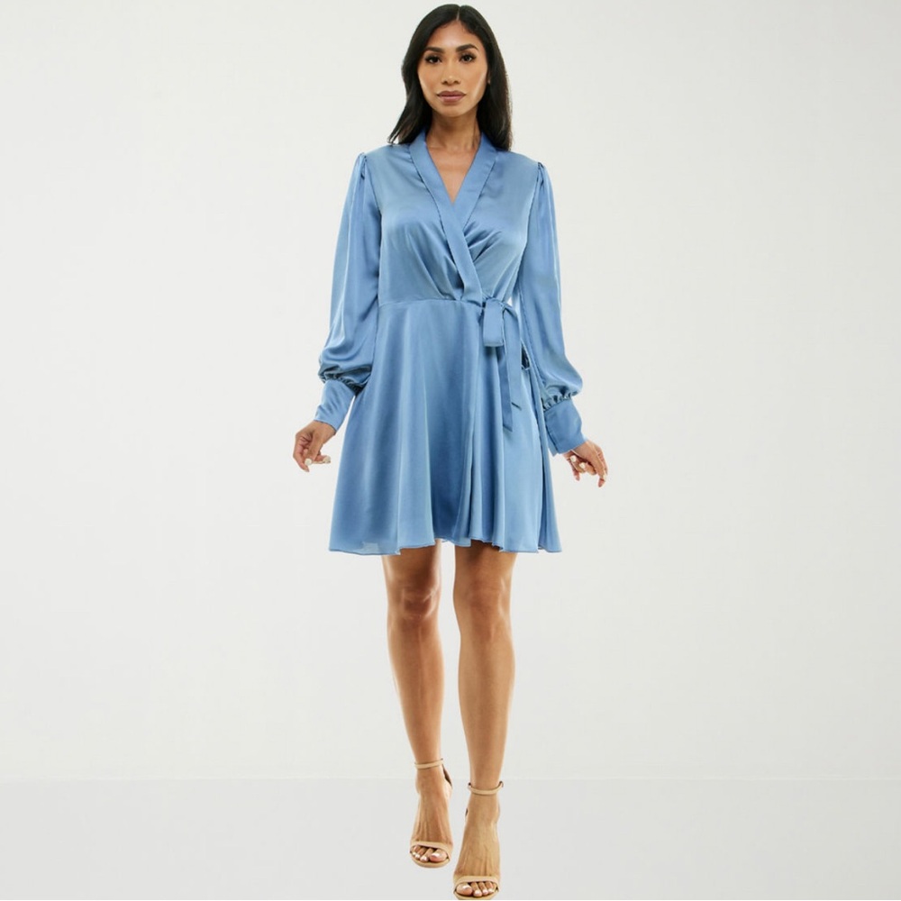 Women’s Satin Blue Wrap Dress Size 16 NEW